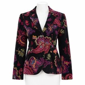 Velvet Paisley Boho Blazer Jacket Black Multicolor Y2K Size 6 EUC